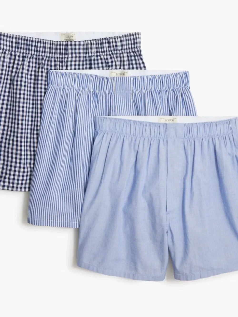 NWT J. Crew Woven Boxers Three-Pack Mixed Blue Cotton Soft Mens Size XL